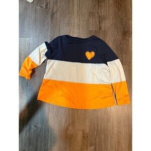 SHEIN Curve long sleeve tee shirt navy orange and cream stripe with heart